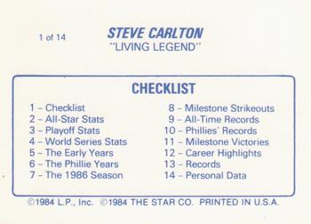1987 Star Steve Carlton #1 Steve Carlton Back