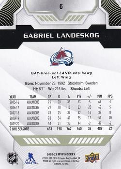 2020-21 Upper Deck MVP #6 Gabriel Landeskog Back