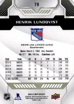 2020-21 Upper Deck MVP #70 Henrik Lundqvist Back