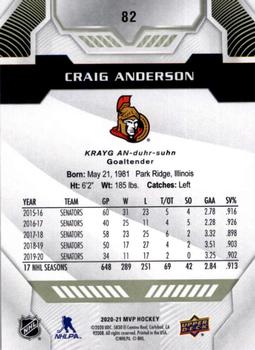 2020-21 Upper Deck MVP #82 Craig Anderson Back
