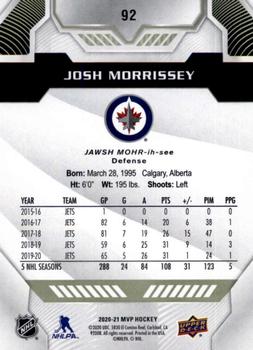 2020-21 Upper Deck MVP #92 Josh Morrissey Back