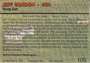 1993 Action Packed - 24K Gold #10G Jeff Gordon Back