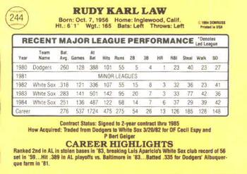 1985 Donruss #244 Rudy Law Back