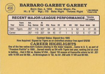 1985 Donruss #456 Barbaro Garbey Back
