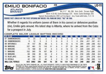 2014 Topps Update - Walmart Blue Border #US-111 Emilio Bonifacio Back