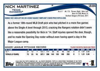 2014 Topps Update - Walmart Blue Border #US-304 Nick Martinez Back