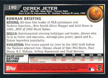 2010 Bowman #190 Derek Jeter Back