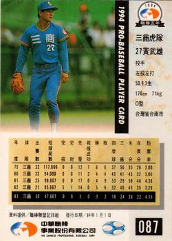1994 CPBL #087 Wu-Shiung Huang Back