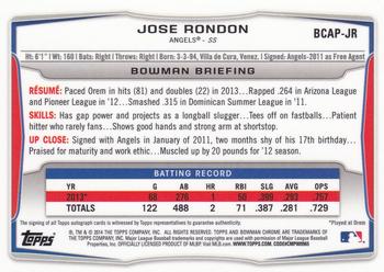 2014 Bowman Chrome - Prospect Autographs #BCAP-JR Jose Rondon Back
