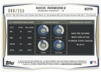2014 Bowman Chrome - Prospects Blue Refractors #BCP35 Nick Ramirez Back