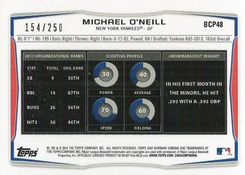 2014 Bowman Chrome - Prospects Blue Refractors #BCP48 Michael O'Neill Back