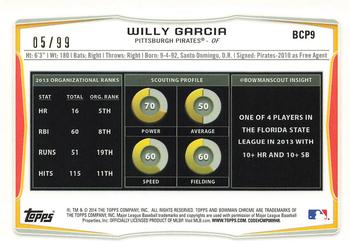 2014 Bowman Chrome - Prospects Bubble Refractors #BCP9 Willy Garcia Back