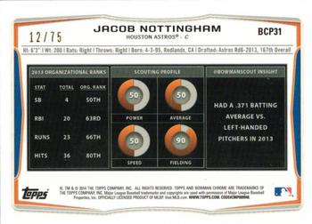 2014 Bowman Chrome - Prospects Green Refractors #BCP31 Jacob Nottingham Back
