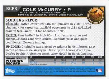 2010 Bowman - Chrome Prospects #BCP3 Cole McCurry Back