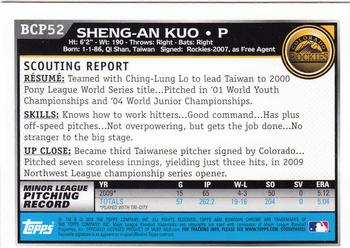 2010 Bowman - Chrome Prospects #BCP52 Sheng-An Kuo Back