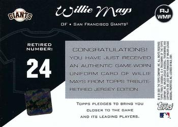 2001 Topps Tribute - Game Worn Relics #RJ-WMF Willie Mays Back