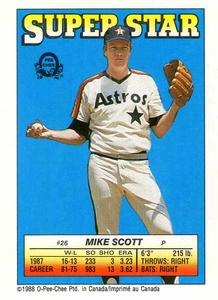 1988 O-Pee-Chee Stickers - Super Star Backs #26 Mike Scott Front