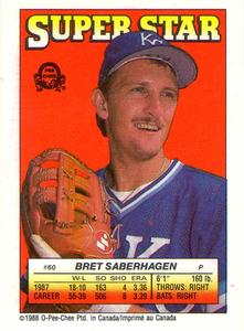 1988 O-Pee-Chee Stickers - Super Star Backs #60 Bret Saberhagen Front