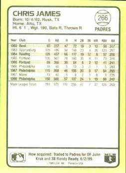 1989 Donruss Baseball's Best #266 Chris James Back
