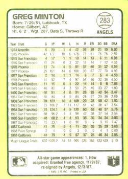 1989 Donruss Baseball's Best #283 Greg Minton Back