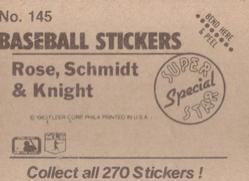 1983 Fleer Star Stickers #145 Pete Rose / Mike Schmidt / Ray Knight Back