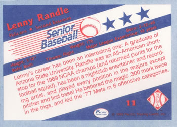 1990 Pacific Senior League #11 Lenny Randle Back
