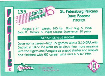 1991 Pacific Senior League #135 Dave Rozema Back