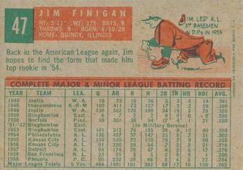 1959 Topps Venezuelan #47 Jim Finigan Back