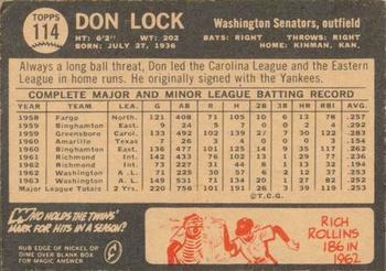 1964 Topps Venezuelan #114 Don Lock Back