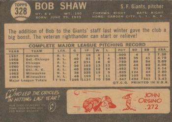 1964 Topps Venezuelan #328 Bob Shaw Back