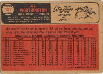 1966 Topps Venezuelan #181 Al Worthington Back