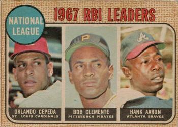 1968 Topps Venezuelan #3 National League 1967 RBI Leaders (Orlando Cepeda / Roberto Clemente / Hank Aaron) Front