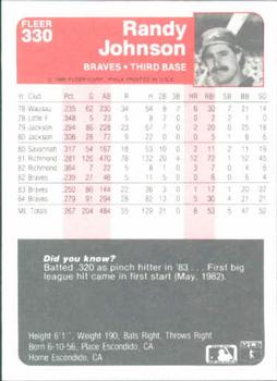 1985 Fleer #330 Randy Johnson Back