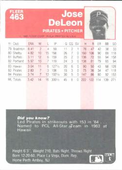 1985 Fleer #463 Jose DeLeon Back