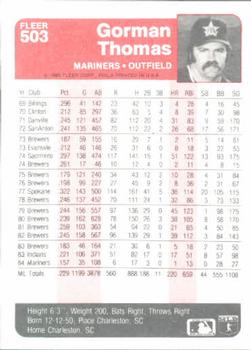 1985 Fleer #503 Gorman Thomas Back