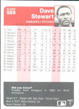 1985 Fleer #569 Dave Stewart Back