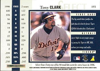 1997 Select #193 Tony Clark Back