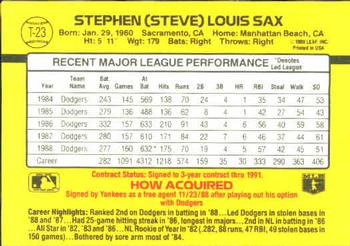 1989 Donruss Traded #T-23 Steve Sax Back