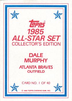 1985 Topps - 1985 All-Star Set Collector's Edition (Glossy Send-Ins) #1 Dale Murphy Back