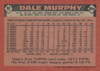1986 Topps - Wax Box Bottom Panels Singles #M Dale Murphy Back