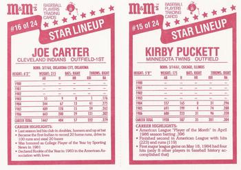 1987 M&M's Star Lineup - Panels #15-16 Kirby Puckett / Joe Carter Back