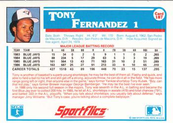 1987 Sportflics #187 Tony Fernandez Back
