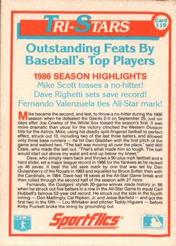 1987 Sportflics #119 Mike Scott / Dave Righetti / Fernando Valenzuela Back