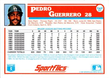 1987 Sportflics #27 Pedro Guerrero Back