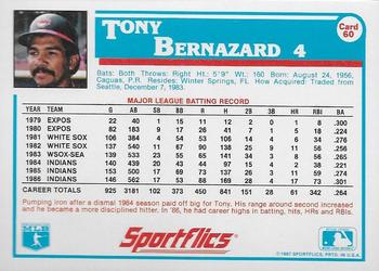 1987 Sportflics #60 Tony Bernazard Back