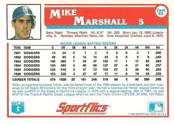 1987 Sportflics #82 Mike Marshall Back