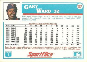 1987 Sportflics #91 Gary Ward Back