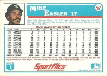 1987 Sportflics #92 Mike Easler Back