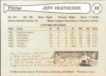 1984 Cramer Tucson Toros #65 Jeff Heathcock Back