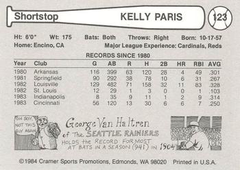 1984 Cramer Hawaii Islanders #123 Kelly Paris Back